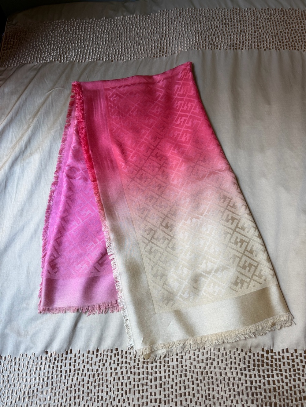 Fendi Pink to Cream Ombre FF Logo Shawl